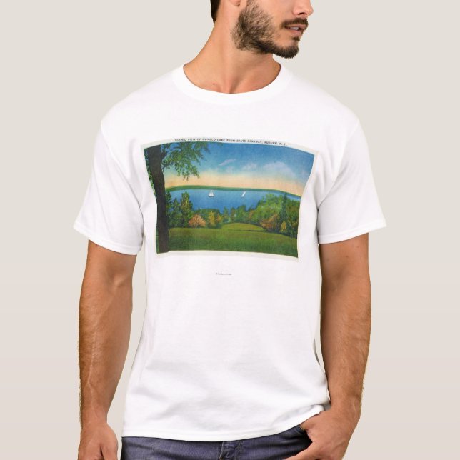 Staat Hwy landschaftliche Ansicht von Owasco See T-Shirt (Vorderseite)