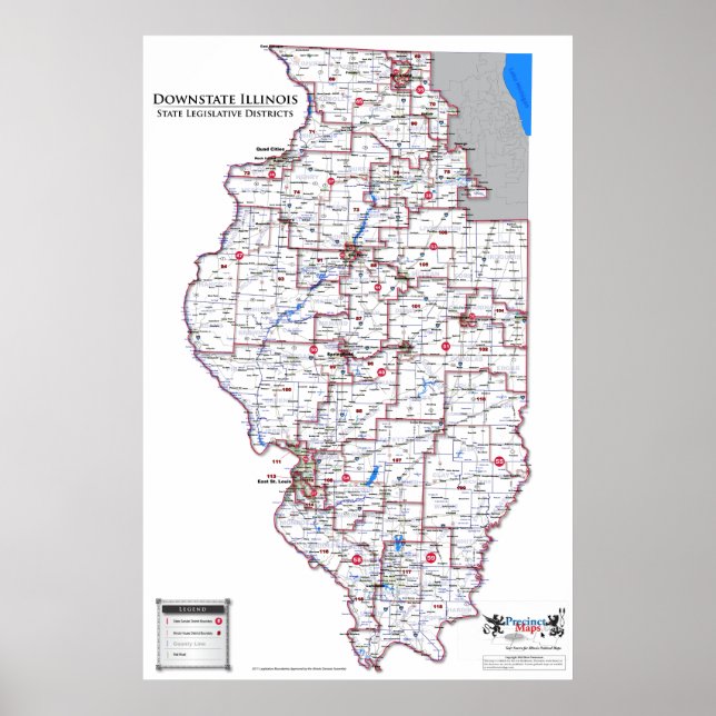 Staat Legislative Distrikte - Downstate Illinois Poster (Vorne)