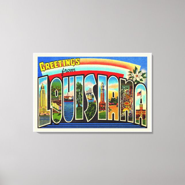 Staat Louisiana Vintage Postkarte für Großbuchstab Leinwanddruck (Vorderseite)