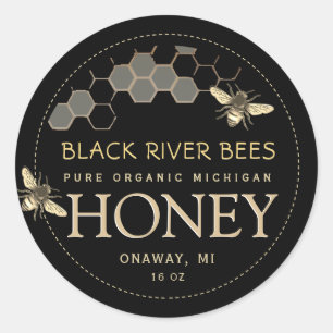 Staat Name Honey Label Bienen und Honeycomb Black Runder Aufkleber