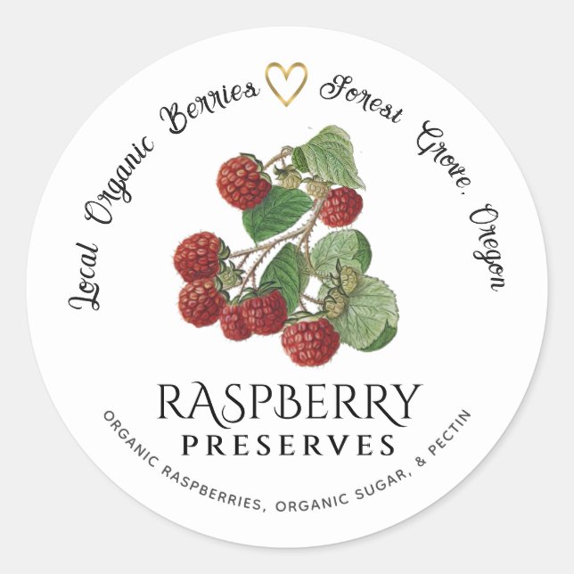 Staat Name Raspberries Goldenes Herz-Gelee-Label Runder Aufkleber (Vorderseite)