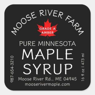 Staat Name Red Leaf Ahornsirup Modernes Schwarz Quadratischer Aufkleber