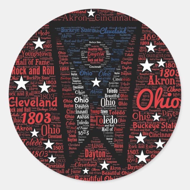 Staat Ohio Word Art Round Sticker, Glossy Runder Aufkleber (Vorderseite)