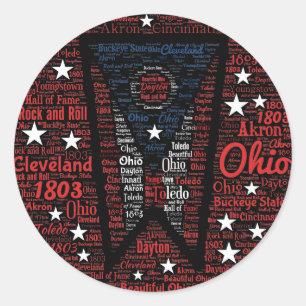 Staat Ohio Word Art Round Sticker, Glossy Runder Aufkleber
