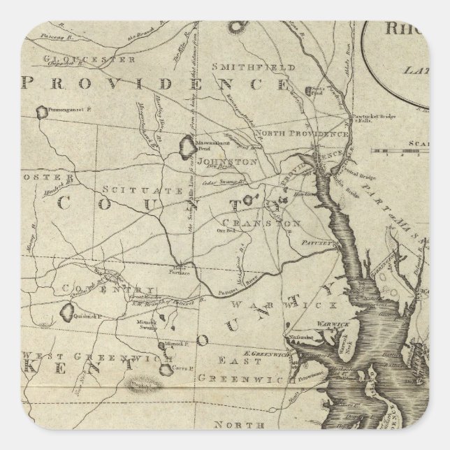 Staat Rhode Island 2 Quadratischer Aufkleber (Vorderseite)