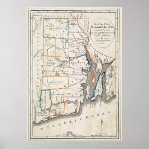 Staat Rhode Island Vintage Karte Poster