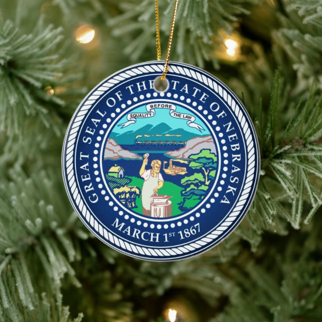 Staat Siegel Nebraska Keramik Ornament (Baum)