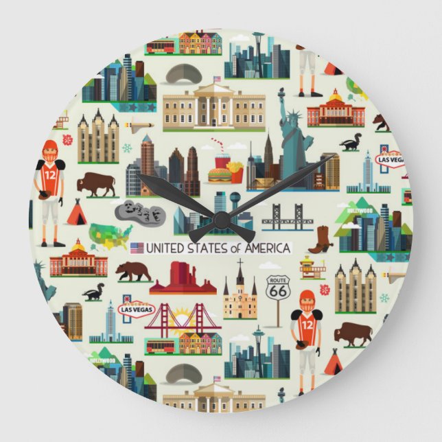 Staat-Symbol-Muster Große Wanduhr (Vorderseite)