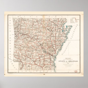 Staat von Arkansas-Karte (1886) Poster