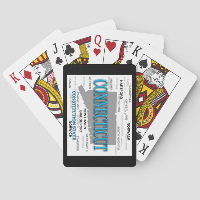 Staat von Connecticut-Karte, Hartford, New-Haven Spielkarten (Rückseite)