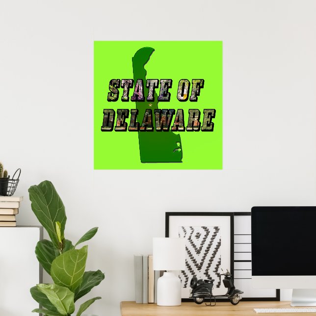 Staat von Delaware-Bildtext und -Karte Poster (Heimbüro)