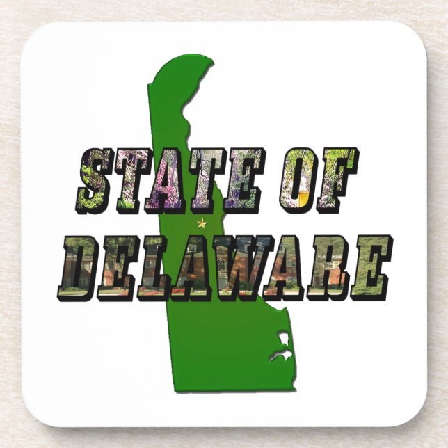 Staat von Delaware Picture Text & Map Kontur Getränkeuntersetzer (Vorderseite)