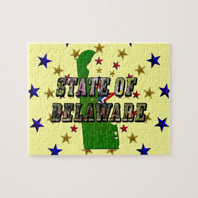 Staat von Delaware Picture Text & Map Kontur Puzzle (Horizontal)