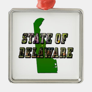 Staat von Delaware Picture Text & Map Kontur Silbernes Ornament