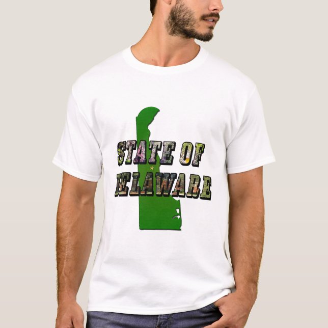 Staat von Delaware Picture Text & Map Kontur T-Shirt (Vorderseite)