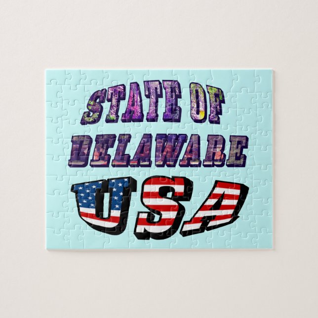 Staat von Delaware USA Foto & Flag Text Puzzle (Horizontal)