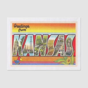 Staat von Kansas KS Vintager Großbuchstabe Postkar Seidenpapier