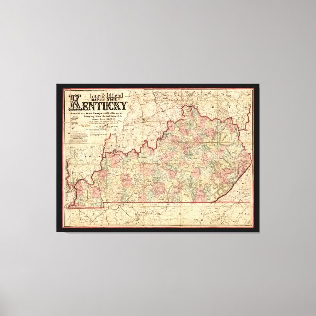 Staat von Kentucky Map von James Lloyd (1862) Leinwanddruck (Vorderseite)