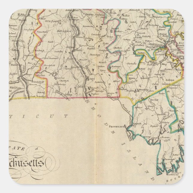 Staat von Massachusetts 3 Quadratischer Aufkleber (Vorderseite)