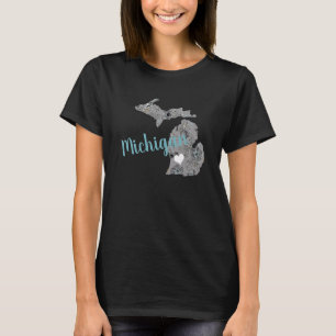 Staat von Michigan Gray Blue Pupies Blumenmuster T-Shirt