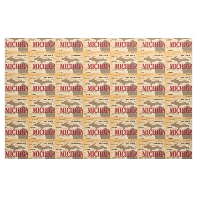 Staat von Michigan-Karte, Detroit, Lansing Stoff (Fat Quarter (45,7 x 55,9 cm))