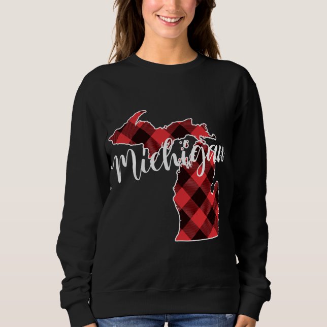 Staat von Michigan Map Buffalo Karierte Weihnachts Sweatshirt (Vorderseite)