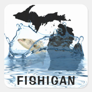 Staat von Michigan mit Fisch Quadratischer Aufkleber