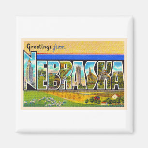 Staat von Nebraska NE Vintager Großbuchstabe Postk Magnet