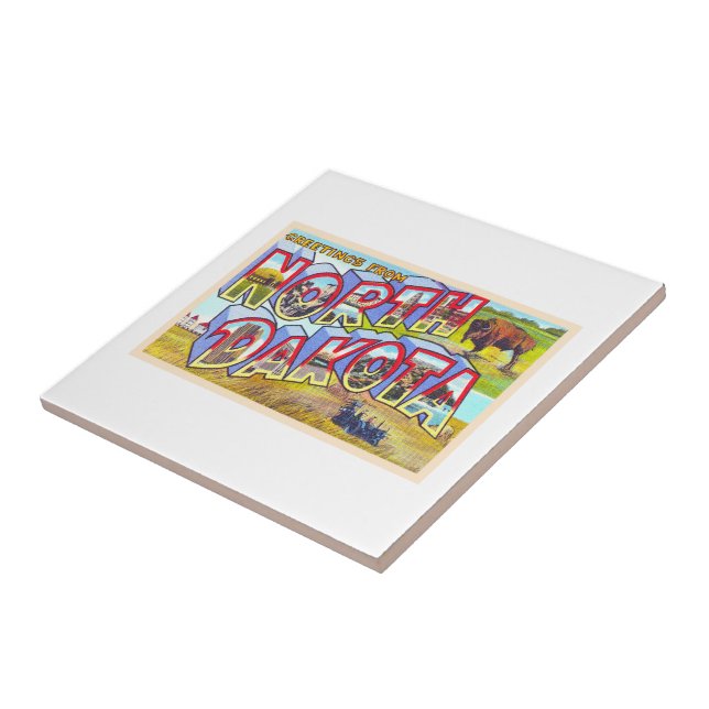 Staat von North Dakota und Großbuchstaben Postkart Fliese (Seite)
