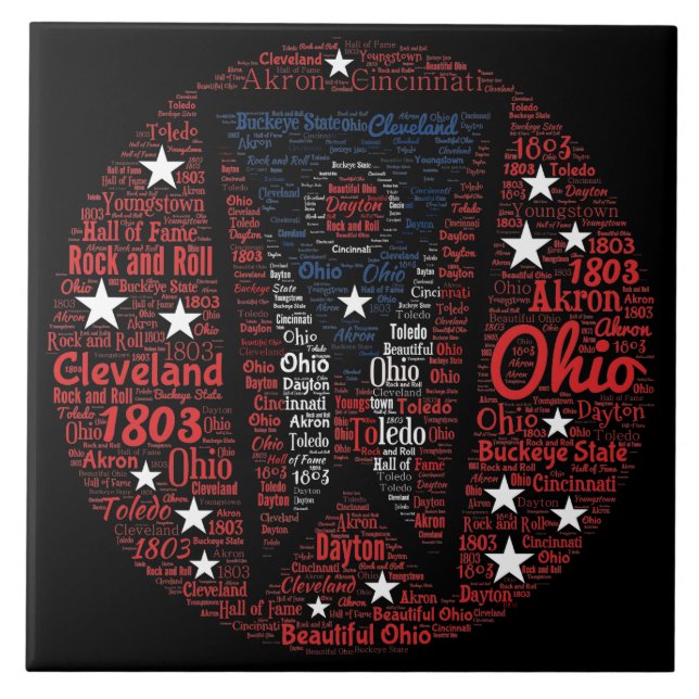 Staat von Ohio Word Art (6"X6") Keramik Foto Tile Fliese (Vorderseite)