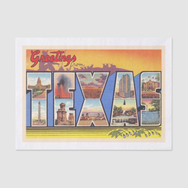 Staat von Texas TX Vintagen Großbuchstaben Postkar Seidenpapier (Vorderseite)