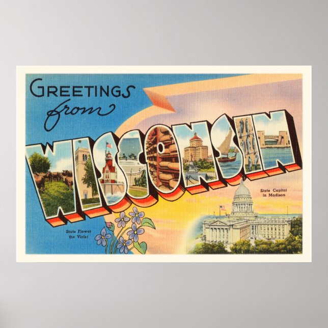 Staat Wisconsin WI Old Vintage Travel Souvenir Poster (Vorne)