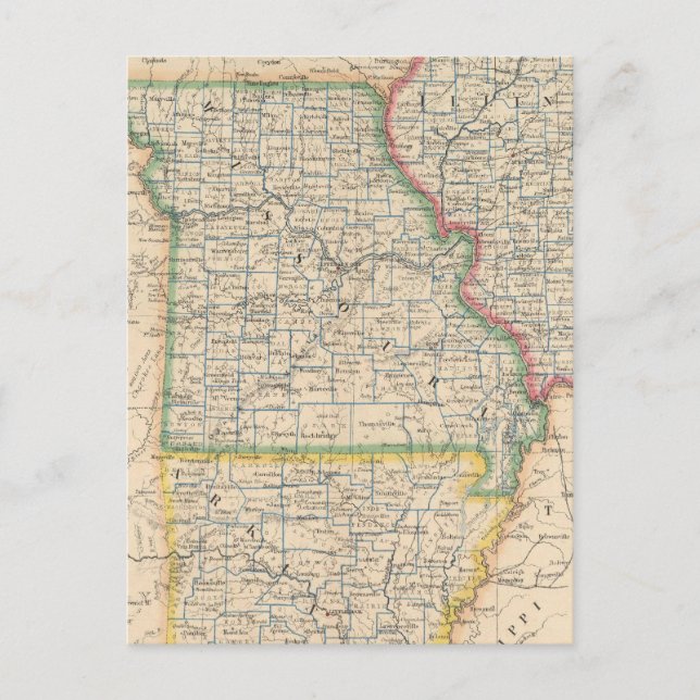 Staaten von Illinois, Missouri und Arkansas Postkarte (Vorderseite)