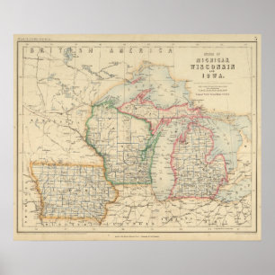 Staaten von Michigan, von Wisconsin und von Iowa Poster