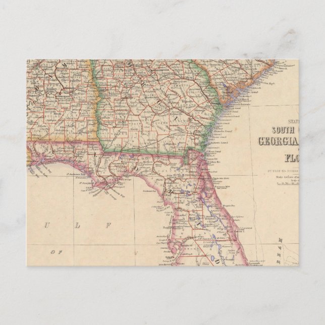 Staaten von South Carolina, Georgia und Alabama Postkarte (Vorderseite)