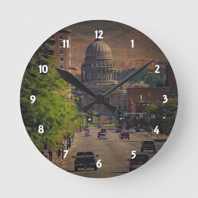 Staats-Hauptstadt in Boise, Idaho Runde Wanduhr (Vorderseite)