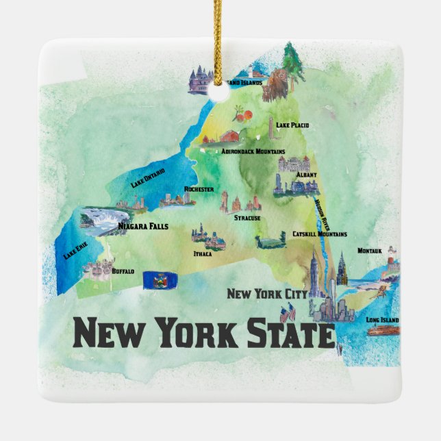 Staats-Reise-Plakat-Karte USA New York Keramikornament (Rückseite)