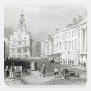 Staats-Straße, Boston, graviert durch S.Lacey Quadratischer Aufkleber