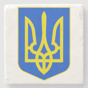 Staatsemblem der Ukraine Goldener Dreizack in Kuns Steinuntersetzer