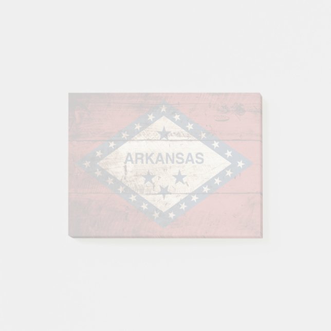 Staatsflagge Arkansas auf Altholzkörner Post-it Klebezettel (Vorderseite)