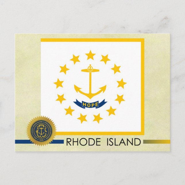 Staatsflagge auf der Insel Rhode und Siegel Postkarte (Vorderseite)