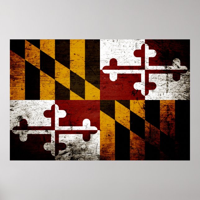 Staatsflagge Black Grunge Maryland Poster (Vorne)