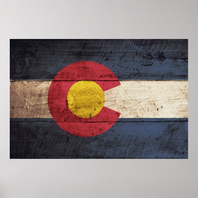 Staatsflagge Colorado auf Altholzkörnern Poster (Vorne)