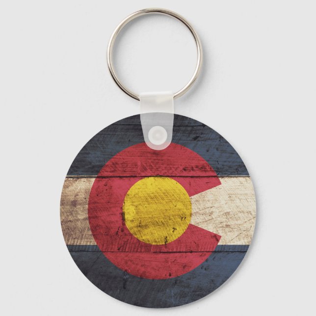 Staatsflagge Colorado auf Altholzkörnern Schlüsselanhänger (Vorderseite)