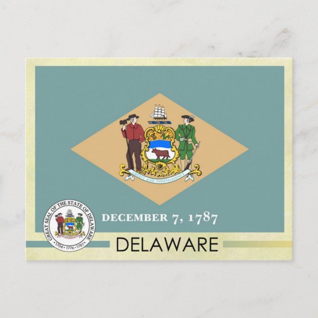 Staatsflagge Delaware und Siegel Postkarte (Vorderseite)