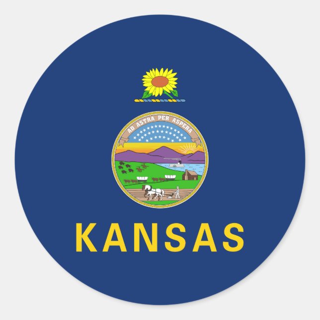 Staatsflagge Kansas Runder Aufkleber (Vorderseite)