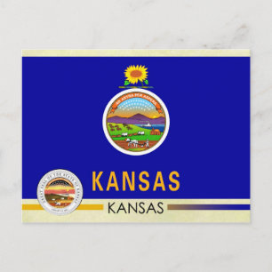 Staatsflagge Kansas und Siegel Postkarte
