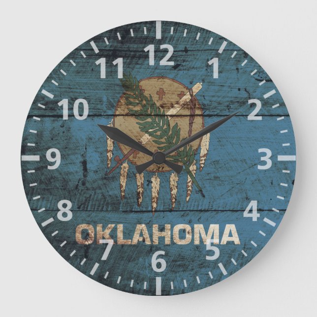 Staatsflagge Oklahoma: Altes Holzkörnchen Große Wanduhr (Vorderseite)