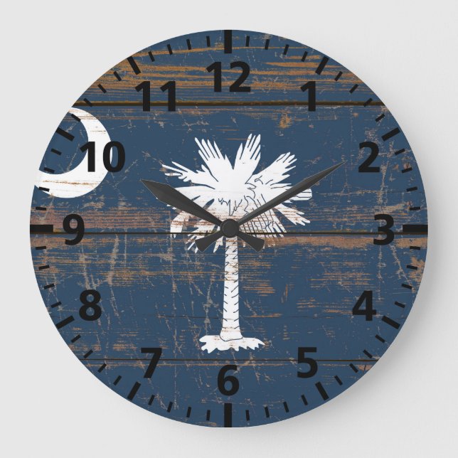 Staatsflagge "Old Wooden South Carolina" Große Wanduhr (Vorderseite)