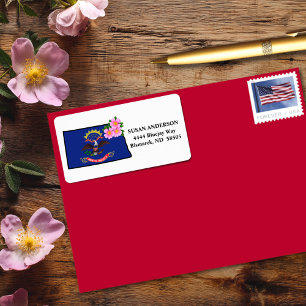 Staatsflagge und Blume Prairie Rose Adressaufkleber